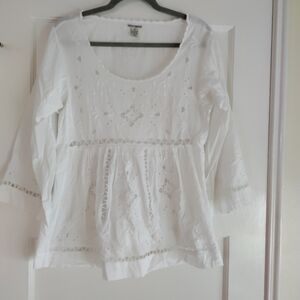 Lucky Brand White Embroidered Eyelet Top